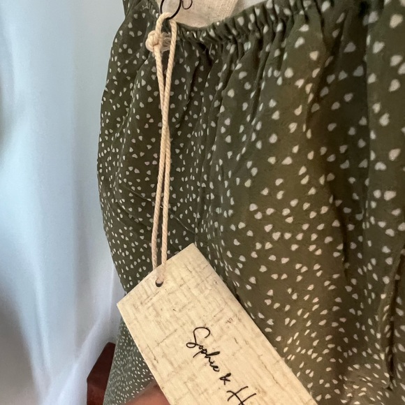 Sophie & Hailee sage and beige baby hearts dress- rouged front - Picture 4 of 5